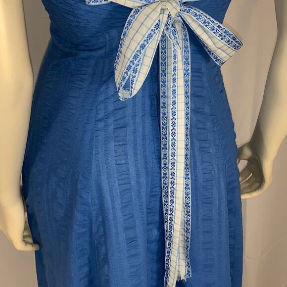 Vintage Blue Regency Handmade Puff Sleeve Empire Waist Maxi Dress Size XS - Picture 9 of 16